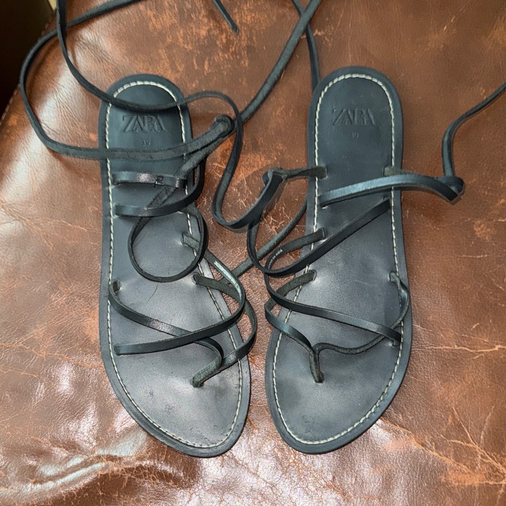 Zara Black Lace-Up Sandals